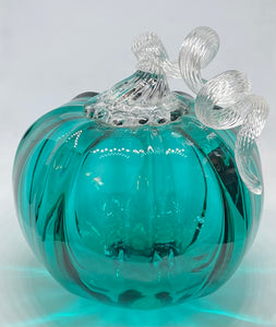 Teal and Clear Glass Pumpkin